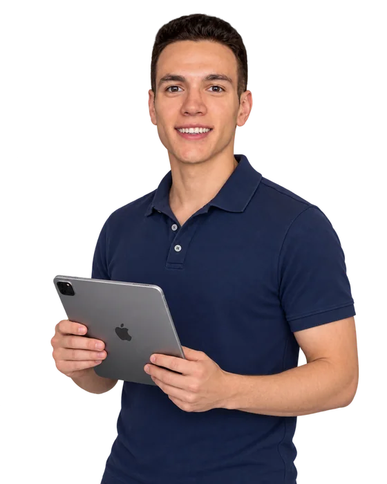 Aitor, de INUIK, con el iPad en el que boceta la web